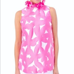 Tuckernuck Pink Italian Floral Jacquard Mason Blouse (Small)